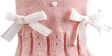 Dog Coat - Dog Sweater - Sweater Dress for Small Dogs - Female Dress with Bow - Pink and Blue Warm for Winter - Princess Lace - Birthdays - Valentine's Day - Pink Medium - Christmas Decorations - Christmas - Size XL