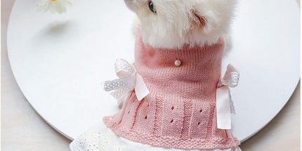 Dog Coat - Dog Sweater - Sweater Dress for Small Dogs - Female Dress with Bow - Pink and Blue Warm for Winter - Princess Lace - Birthdays - Valentine's Day - Pink Medium - Christmas Decorations - Christmas - Size XL
