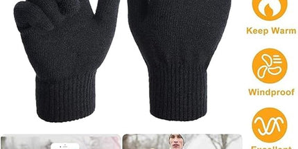 Winter Gloves - Men's Gloves - Warm Winter Gloves - Thick Unisex Gloves - Women's Gloves - Thermal Wool - Knitted Touchscreen Gloves - Perfect for Motorcycling - Outdoor Work - Sports - Christmas - Christmas Gift