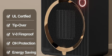 Portable Mini Space Heater, 500W PTC Ceramic Fast Heating Desktop Heater with Overheat & Tip-Over Protection, 180° Wide Angle Quiet Personal Heater for Office, Home, Bedroom - Black