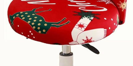Round Back Chair Cover, Stretch Slipcover for Swivel Salon Vanity Stool, Red Christmas 13-15 In