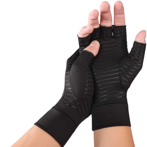 Compression Copper Arthritis Gloves Hand Wrist Brace Finger Pain Relief Support(Black/Blue)