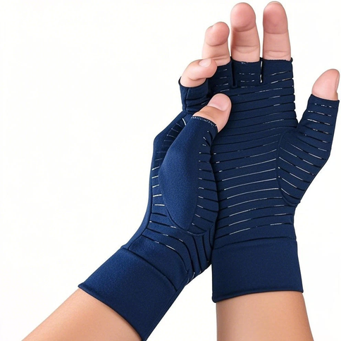 Compression Copper Arthritis Gloves Hand Wrist Brace Finger Pain Relief Support(Black/Blue)