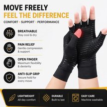 Compression Copper Arthritis Gloves Hand Wrist Brace Finger Pain Relief Support(Gray/Black)