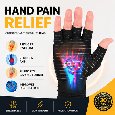 Compression Copper Arthritis Gloves Hand Wrist Brace Finger Pain Relief Support(Gray/Black)