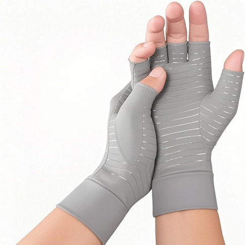 Compression Copper Arthritis Gloves Hand Wrist Brace Finger Pain Relief Support(Gray/Blue)