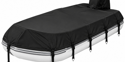 Trailerable 600D Oxford Pontoon Boat Cover, Comes with Separate Universal Outboard Motor Hood, Waterproof UV‑Resistant Boat Cover for Outdoor Storage & Mooring (25-28FT(984*475cm))