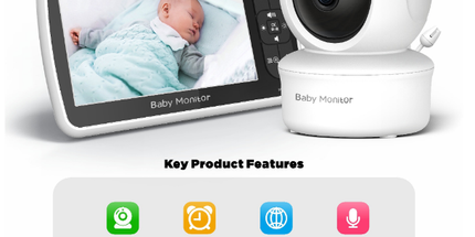 SM650 5-Inch No-WiFi Baby Monitor with Camera, 300 m Range, Two-Way Audio, VOX, Night Vision, Temperature and Feeding Alerts