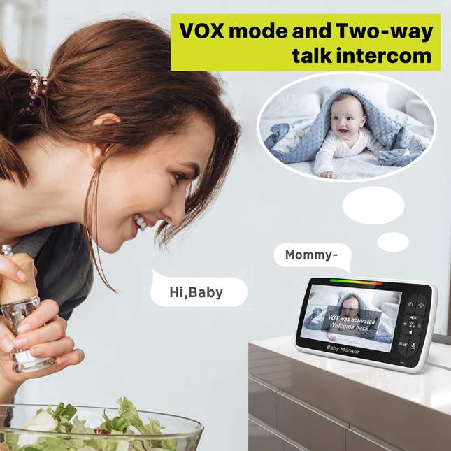 SM650 5-Inch No-WiFi Baby Monitor with Camera, 300 m Range, Two-Way Audio, VOX, Night Vision, Temperature and Feeding Alerts