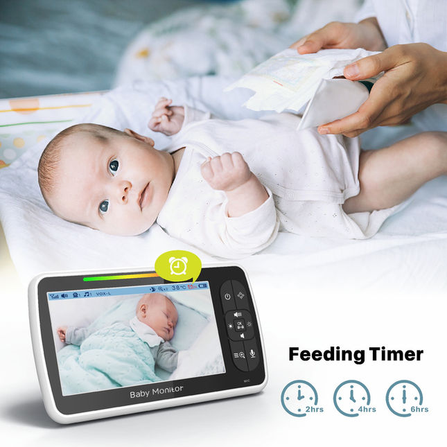 SM650 5-Inch No-WiFi Baby Monitor with Camera, 300 m Range, Two-Way Audio, VOX, Night Vision, Temperature and Feeding Alerts