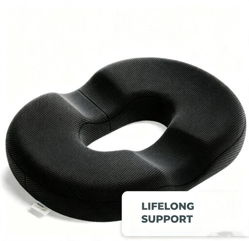 Black Memory Foam Donut Seat Cushion, Breathable Washable Tailbone Support for Office and Car Seats