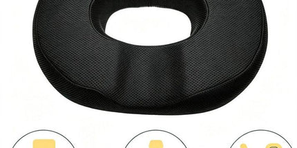 Black Memory Foam Donut Seat Cushion, Breathable Washable Tailbone Support for Office and Car Seats