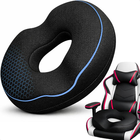 Black Memory Foam Donut Seat Cushion, Ergonomic Tailbone Support for Car, Office Chair and Sofa