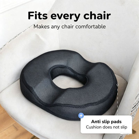 Black Memory Foam Donut Seat Cushion, Ergonomic Tailbone Support for Car, Office Chair and Sofa