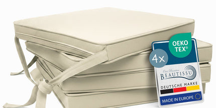 4-Pack Cream Tie-On Chair Seat Cushions with Removable Covers, 45 x 40 cm