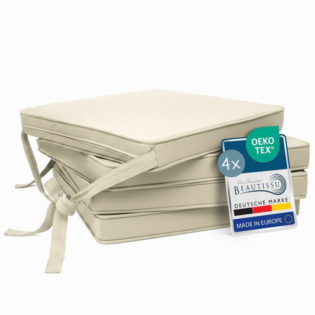 4-Pack Cream Tie-On Chair Seat Cushions with Removable Covers, 45 x 40 cm