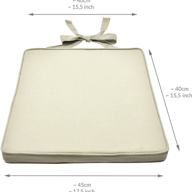 4-Pack Cream Tie-On Chair Seat Cushions with Removable Covers, 45 x 40 cm