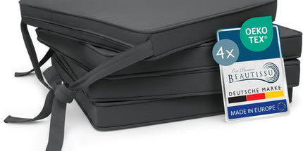 4-Pack Charcoal Grey Tie-On Chair Seat Cushions with Removable Covers, 45 x 40 cm