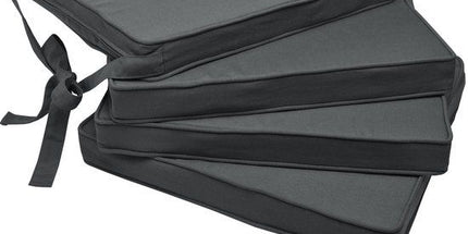 4-Pack Charcoal Grey Tie-On Chair Seat Cushions with Removable Covers, 45 x 40 cm