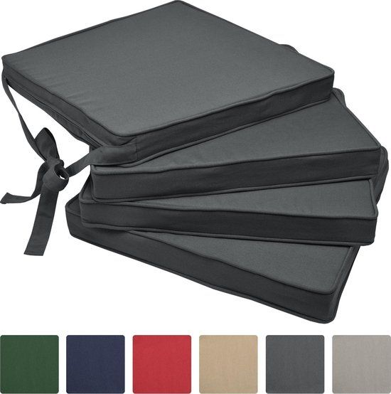 4-Pack Charcoal Grey Tie-On Chair Seat Cushions with Removable Covers, 45 x 40 cm