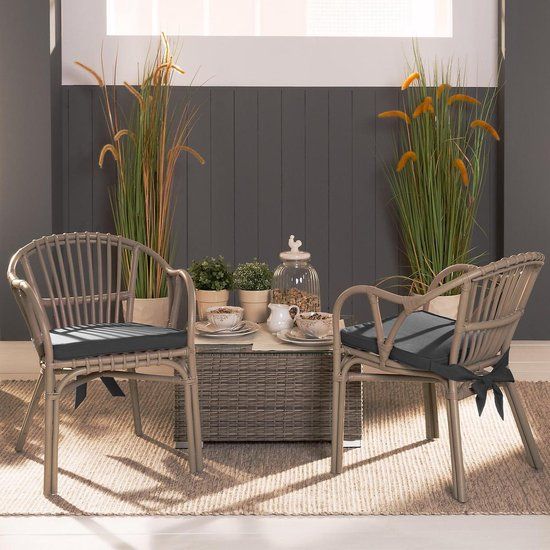 4-Pack Charcoal Grey Tie-On Chair Seat Cushions with Removable Covers, 45 x 40 cm