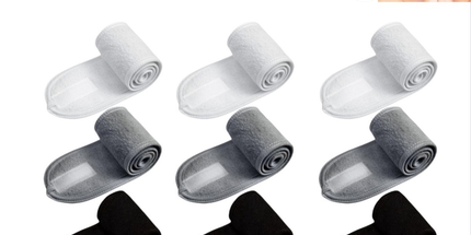 9-Pack Double-Layer Makeup Headbands, White, Grey and Black Stretch Hairbands for Skincare and Yoga