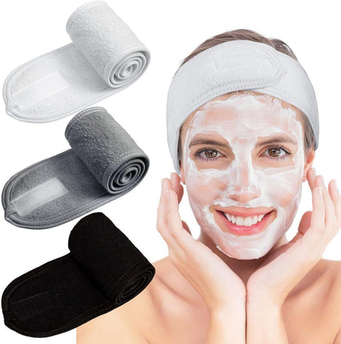 9-Pack Double-Layer Makeup Headbands, White, Grey and Black Stretch Hairbands for Skincare and Yoga
