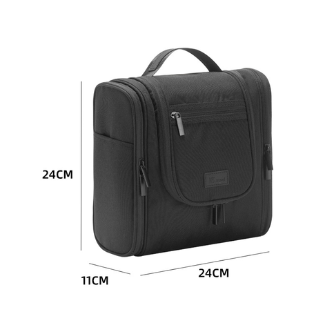 Hanging Travel Toiletry Bag, Large Capacity Double Open Cosmetic Organizer Bag, Water Resistant RPET Fabric Wash Bag with Detachable Hook & Handle（Black）()