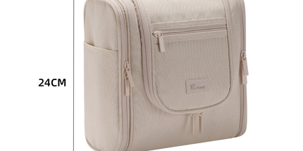Hanging Travel Toiletry Bag, Large Capacity Double Open Cosmetic Organizer Bag, Water Resistant RPET Fabric Wash Bag with Detachable Hook & Handle（Beige）()