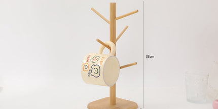Bamboo Coffee Cup Tree - 6 Hooks - Space-saving - Stable - For Kitchen Table or Coffee Bar