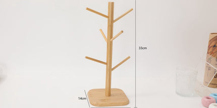 Bamboo Coffee Cup Tree - 6 Hooks - Space-saving - Stable - For Kitchen Table or Coffee Bar
