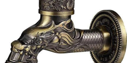 Vintage faucet - antique faucet - wall faucet - garden faucet - 10.5 * 10.8 * 7.3 cm - zinc alloy - bronze - dragon carved faucet - for home, kitchen, bathroom, outdoor, garden