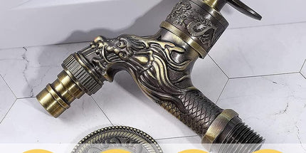 Vintage faucet - antique faucet - wall faucet - garden faucet - 10.5 * 10.8 * 7.3 cm - zinc alloy - bronze - dragon carved faucet - for home, kitchen, bathroom, outdoor, garden
