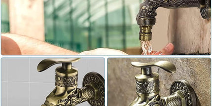 Vintage faucet - antique faucet - wall faucet - garden faucet - 10.5 * 10.8 * 7.3 cm - zinc alloy - bronze - dragon carved faucet - for home, kitchen, bathroom, outdoor, garden