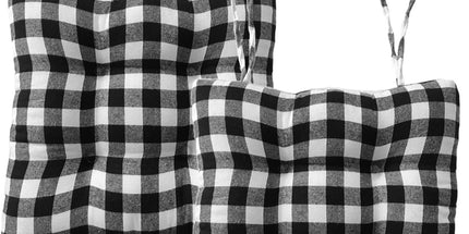 Kitchen Chair Cushions with Ties, Set of 2 Buffalo-Checked Dining Pads Seat for Chairs, 17 x inches Buffalo-Plaid Christmas Decoration Home (Black White Small Stripes) (BD906455-2)