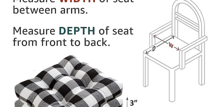 Kitchen Chair Cushions with Ties, Set of 2 Buffalo-Checked Dining Pads Seat for Chairs, 17 x inches Buffalo-Plaid Christmas Decoration Home (Black White Small Stripes) (BD906455-2)
