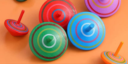 30 Children's Spinning Tops - Creative Mini Wooden Spinning Tops - Perfect as a birthday or Christmas gift for children aged 3 to 7 (random colors)