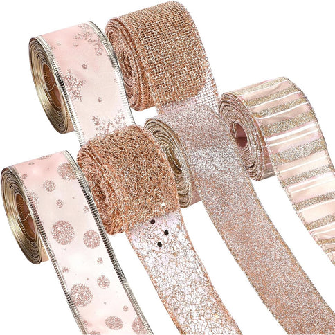 Rose Gold 6-Roll Sparkling Silk Ribbon Set
