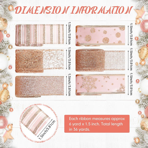 Rose Gold 6-Roll Sparkling Silk Ribbon Set