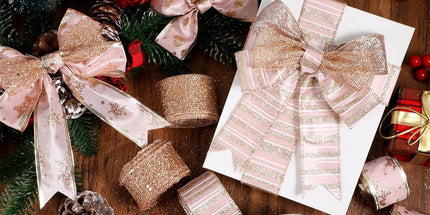 6 Rolls - Sparkling Gold Silk - Suitable for Christmas Trees, Gift Bows, DIY Crafts, Wreaths & Home Decor - 1.5" Wide x 19" Long (Rose Gold)