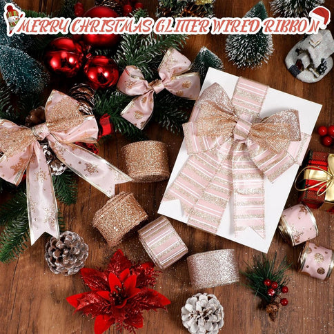 Rose Gold 6-Roll Sparkling Silk Ribbon Set