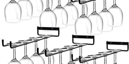 Hanging Wine Glass Rack - Set of Six - Inverted Wine Glass Holder - Organizer and Storage Rack for Mugs and Glassware - For Kitchen and Home Use
