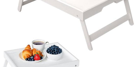 Folding table - Multifunctional folding table for home - Folding bamboo bedside table - Can be used as a dining table, TV table, laptop table, snack table, sofa table or work table - White