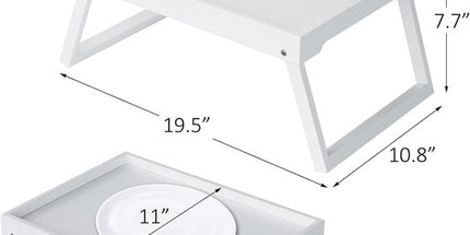 Folding table - Multifunctional folding table for home - Folding bamboo bedside table - Can be used as a dining table, TV table, laptop table, snack table, sofa table or work table - White