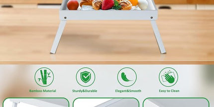 Folding table - Multifunctional folding table for home - Folding bamboo bedside table - Can be used as a dining table, TV table, laptop table, snack table, sofa table or work table - White
