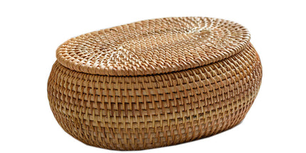 Tea Box - Rattan Storage Box - Hand-woven Storage Box with Lid - Multifunctional Desk Storage Basket - Suitable for home, farmhouse, kitchen, bathroom, picnic, storing food, bread, fruits and other tableware.