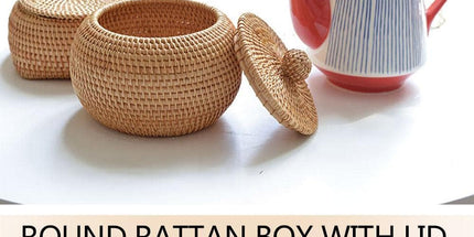 Tea Box - Rattan Storage Box - Hand-woven Storage Box with Lid - Multifunctional Desk Storage Basket - Suitable for home, farmhouse, kitchen, bathroom, picnic, storing food, bread, fruits and other tableware.