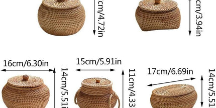 Tea Box - Rattan Storage Box - Hand-woven Storage Box with Lid - Multifunctional Desk Storage Basket - Suitable for home, farmhouse, kitchen, bathroom, picnic, storing food, bread, fruits and other tableware.