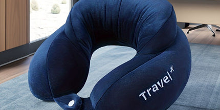 Shaped Travel Pillow, Ergonomic Neck Support Pillow, Airplane Neck Pillow, Cervical Pillow for Airplane and Travel, Blue