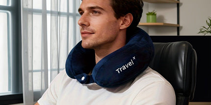 Shaped Travel Pillow, Ergonomic Neck Support Pillow, Airplane Neck Pillow, Cervical Pillow for Airplane and Travel, Blue